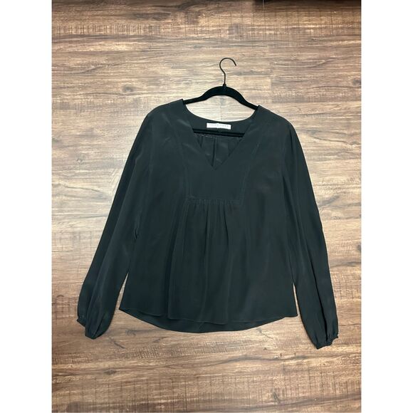 Trina Turk Black Silk V-Neck Blouse, Sz Medium, MSRP $258 - Picture 1 of 8